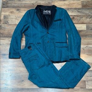 Platini Teal Faux Snakeskin Suit